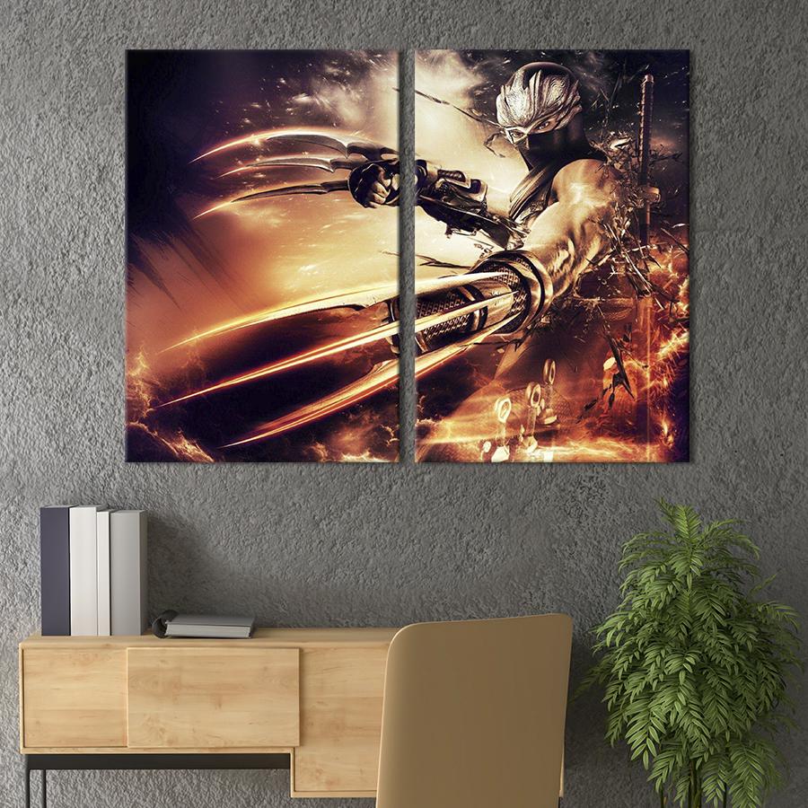 Настенный декор диптих картина на холсте для интерьера Легендарный ниндзя Гайден 165x122 см (764-2)