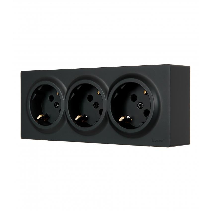Розетка Lezard Leto потрійна з заземленням Антрацит (752-4200-127BUP)