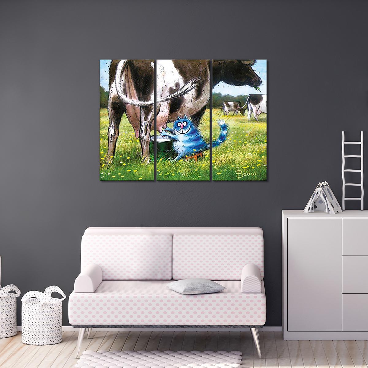 Модульная картина Кот добывает молоко 3 модуля 50x75 см