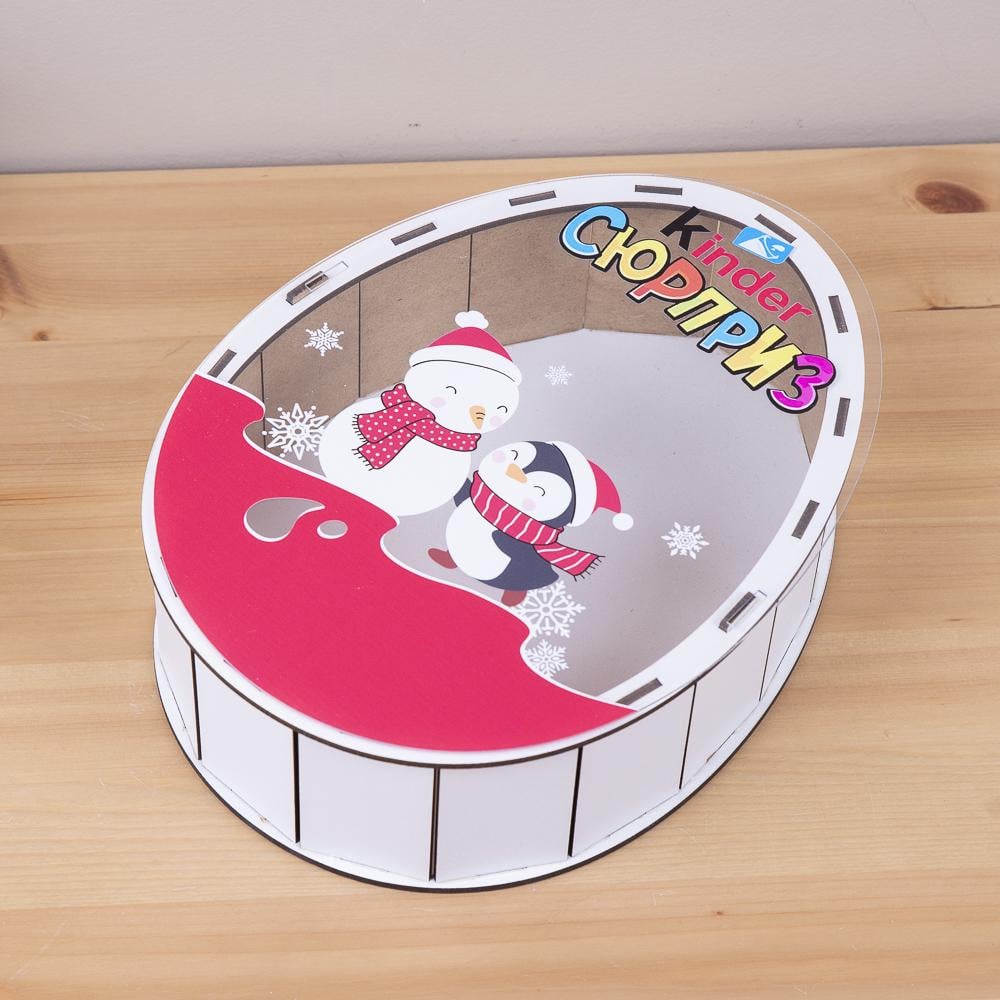 Коробка дерев'яна Кіндер сніговик і пінгвін 28 см (5813-5)