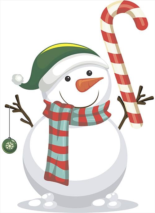Наклейка ростовая фигура Снеговик с леденцом