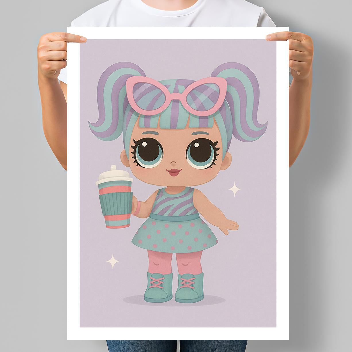 Постер для детской комнаты Кукла в стиле fashion doll в пастельных цветах 30x42 см A3 (DYT090_A3)