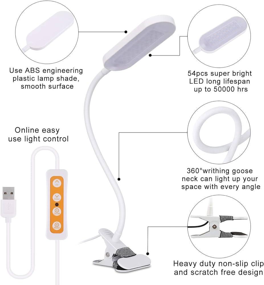 Настольная гибкая лампа FX-002С на прищепке 5 Вт Белый - фото 2