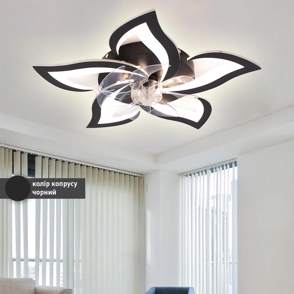 Люстра світлодіодна з вентилятором ESLLSE FAN ELLA з пультом 72/18 Вт 680x120 мм Чорний (10581) - фото 4