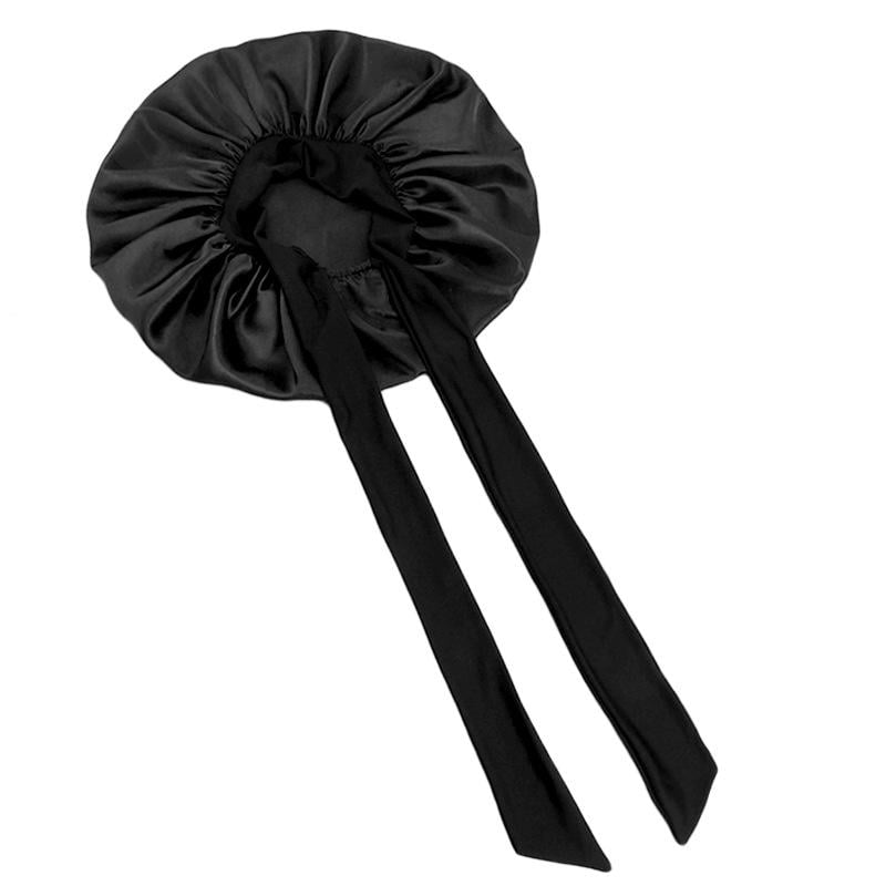 Шапочка для защиты волос во время сна из искусственного шелка с завязками Черный (29529)