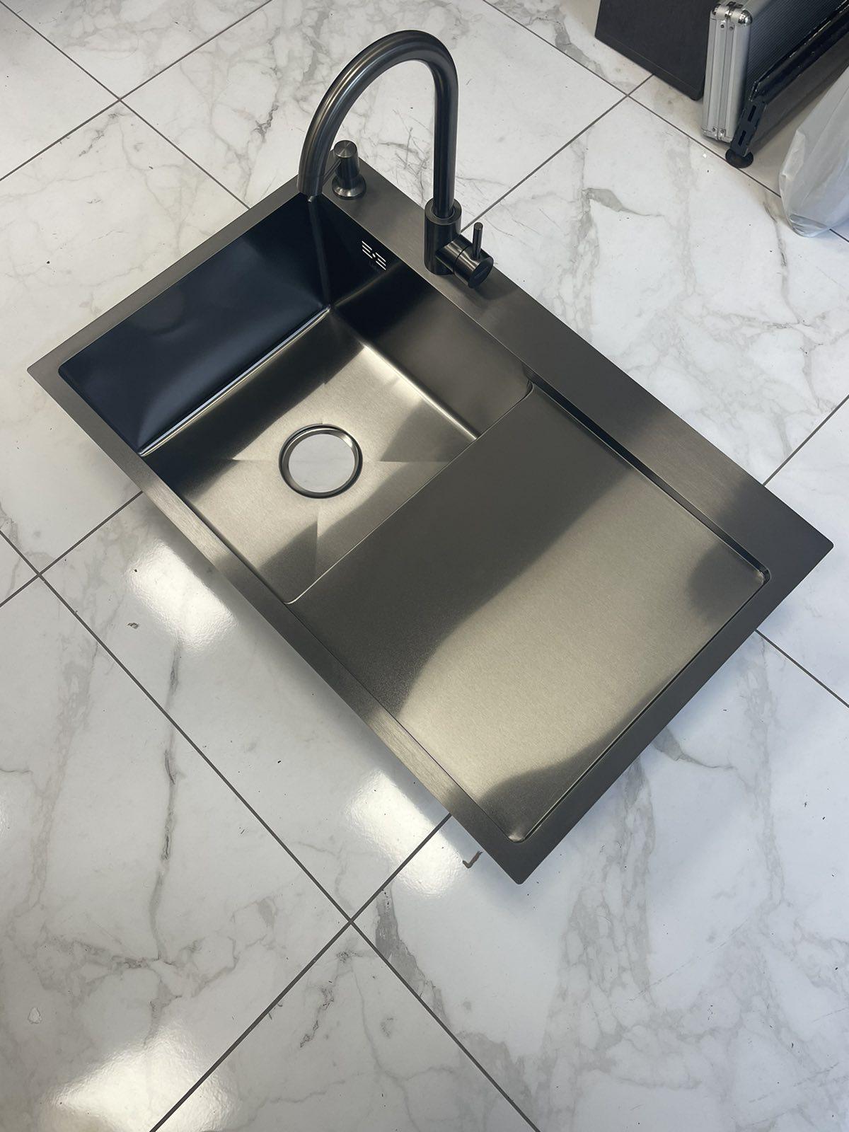 Мийка для кухні Lidz 7849BL PVD ліва Чорний/змішувач-кран для кухні Kroner-SCH035PVD - фото 10