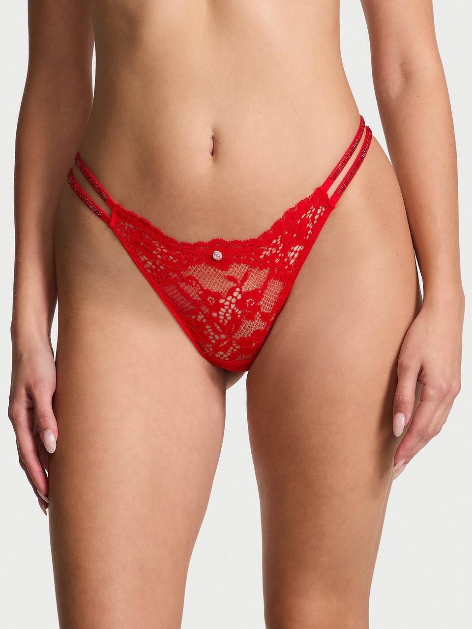 Трусики женские Victoria's Secret Twinkle Strap Lace Brazilian XS Красный (7391839126975)