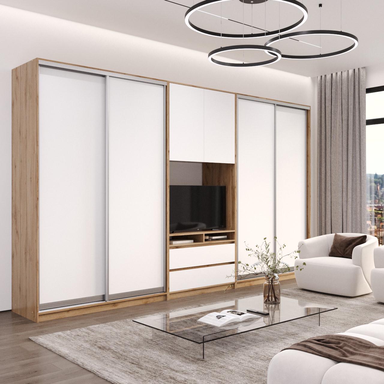 Шафа-купе під телевізор NeoTv 4050х600х2400 мм Дуб Тахо/ білий - фото 1