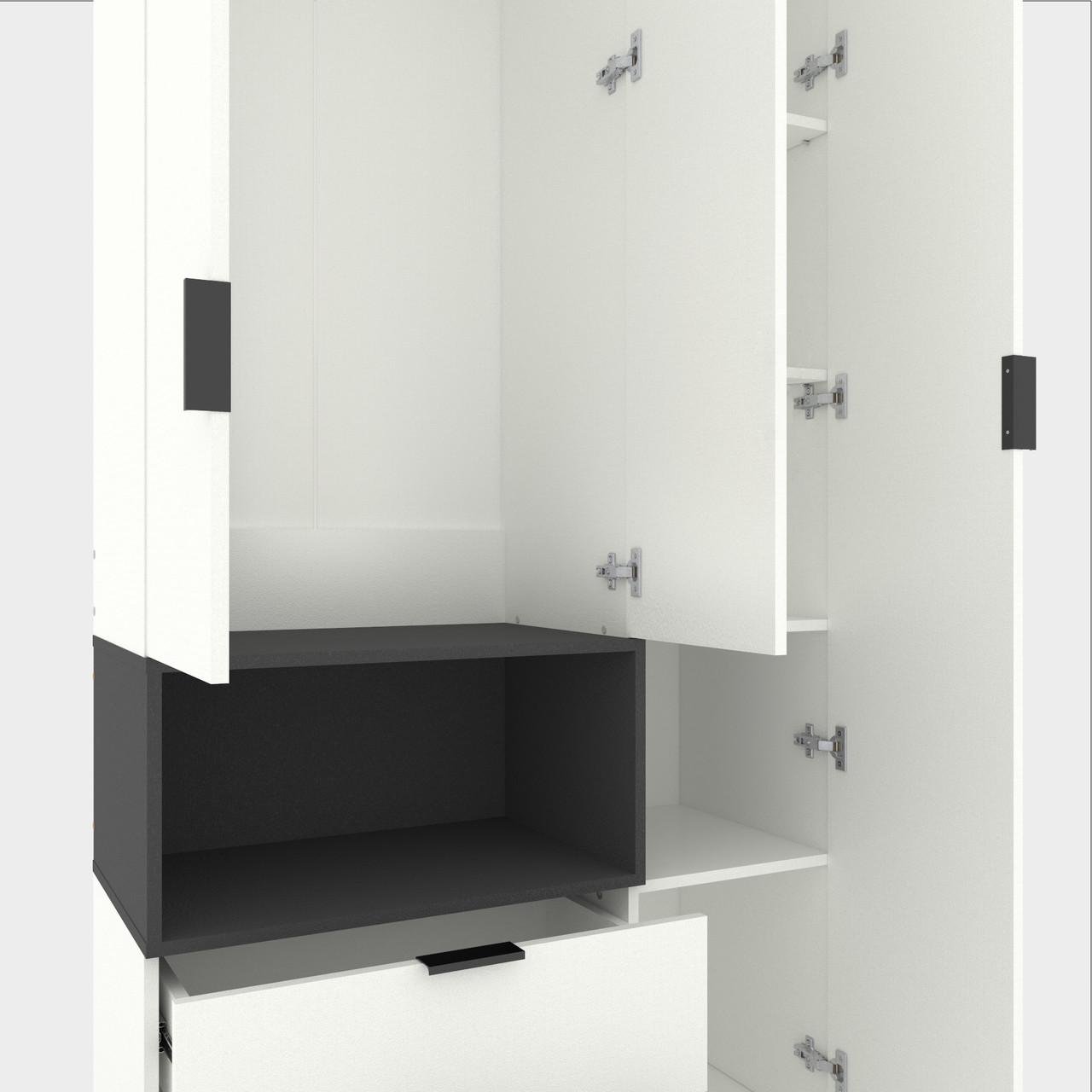 Шкаф Metkas Home A002L ЛДСП 1000x420x2300 мм Белый Снег/Антрацитовый - фото 4 Шкаф Metkas Home A002L ЛДСП 1000x420x2300 мм Белый Снег/Антрацитовый - фото 4