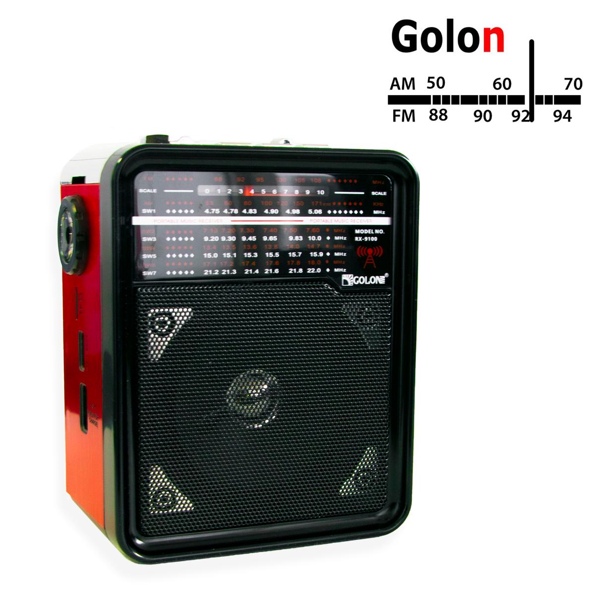 Радиоприемник FM/AM/SW Golon RX-9100 с фонарем и US/TF Красный (1009220-Red) - фото 2