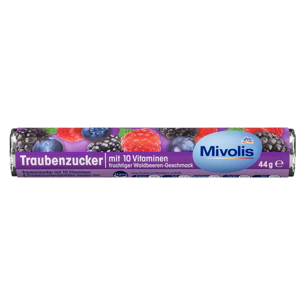 Драже DM Mivolis Виноградный сахар с 10 витаминами и вкусом лесных ягод 44 г (EPI-15102025-1396)