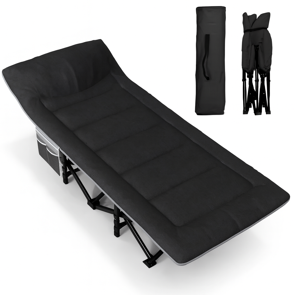 Туристическая походная раскладушка со встроенным матрасом LEOBRO Black 190 x 67 x 35 см, нагрузкой до 150 кг, черная Туристическая походная раскладушка со встроенным матрасом LEOBRO Black 190 x 67 x 35 см, нагрузкой до 150 кг, черная