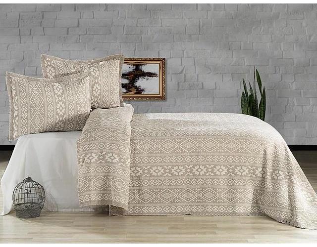 Комплект постельного белья Cotton area Evlen Noir покрывало с наволочками евро сатин 9985152 Капучино (DR012684)