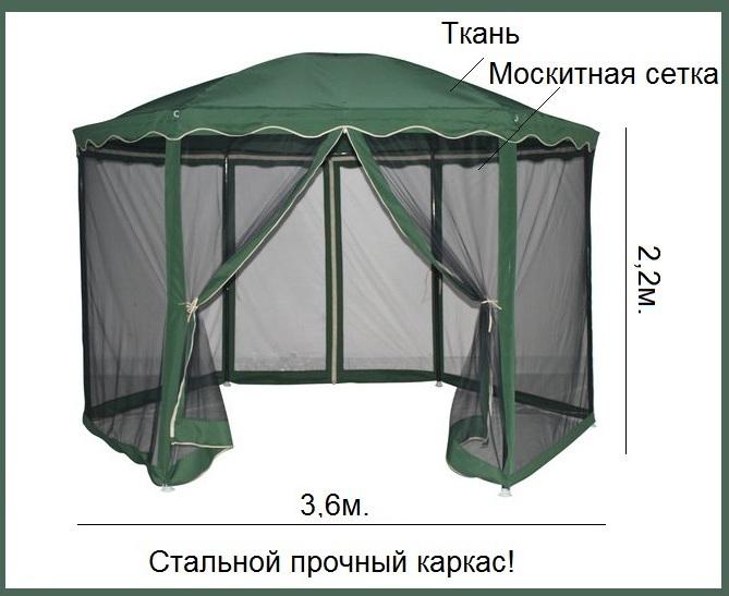 Палатка шестиугольная 2,2x3,6x3,6 м Темно-зеленый (11099497) - фото 2