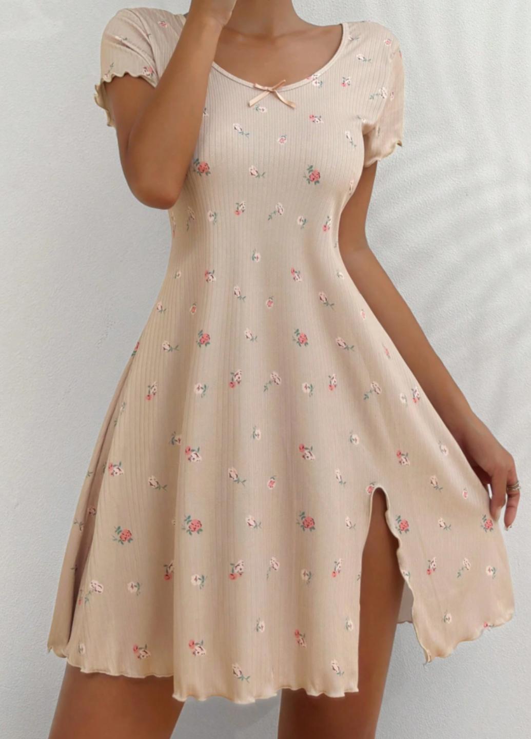 Ночная рубашка женская Summer Flowers в рубчик XL Бежевый (1847-48-01) - фото 2