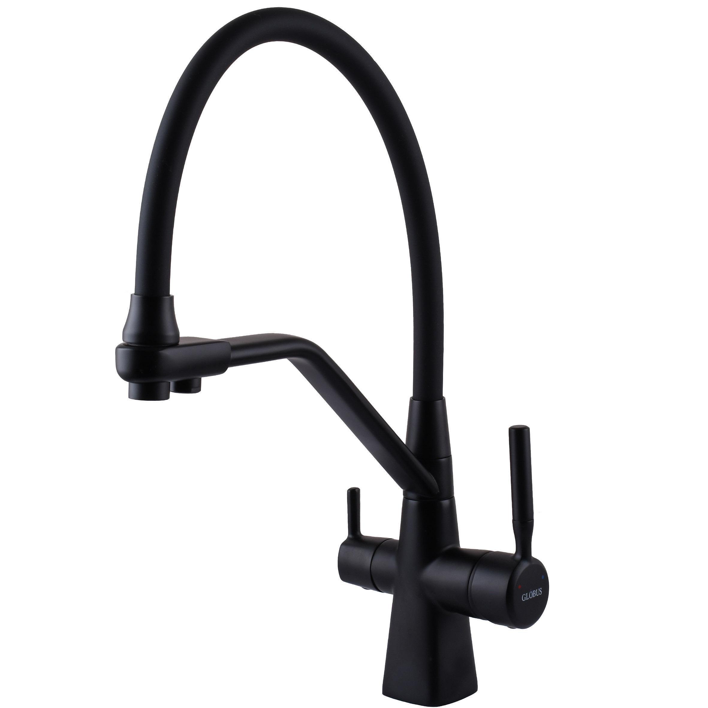 Смеситель для кухни на два выхода фильтр/вода GLux GLLR-0700-L-10-01 Черный (26516)