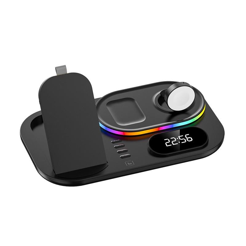 Док-станция беспроводная QINETIQ 3в1 LED Clock RGB 30W Iphone/Airpods/iWatch 1-8 series (1666815405)