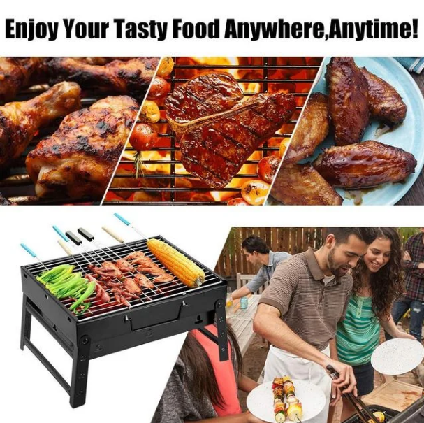 Мангал складной BBQ Grill Portable для пикника с вентиляцией для углей Черный - фото 6