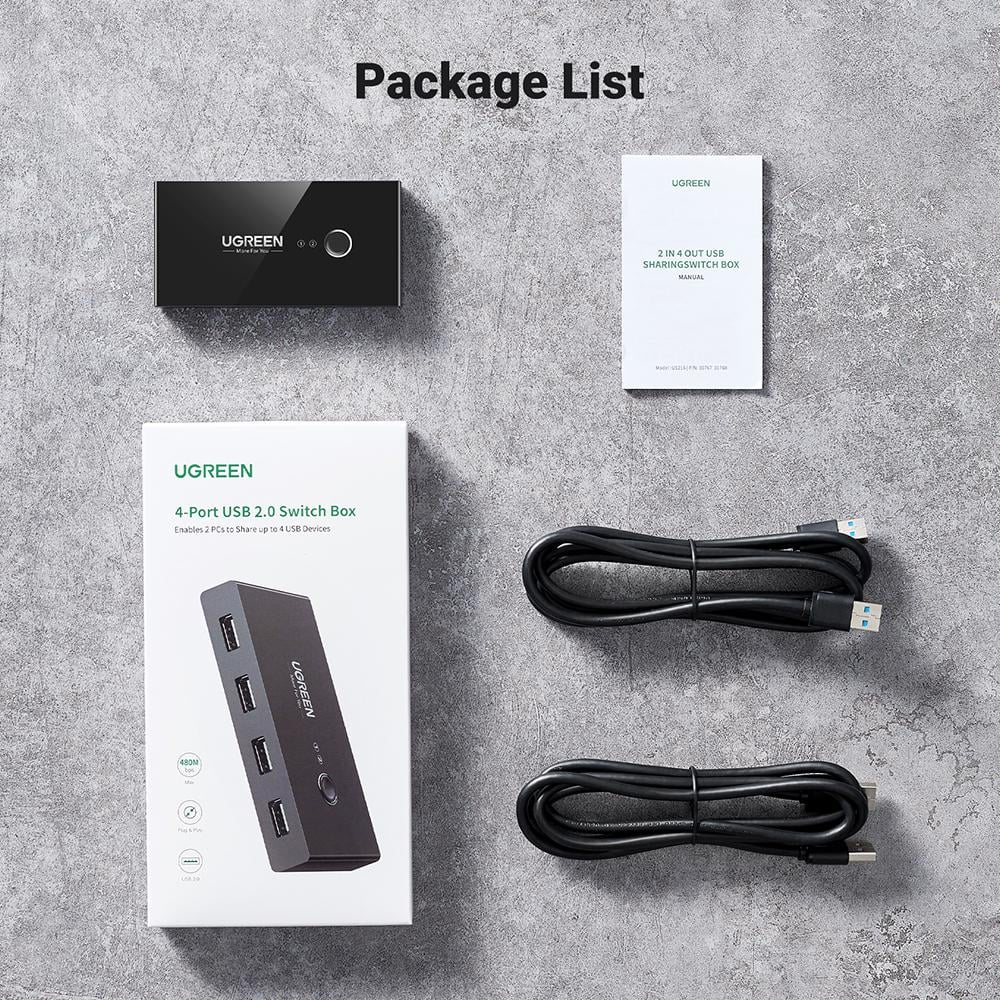 Комутатор USB кабелів UGREEN US216 2 In 4 Out USB 2,0 Sharing Switch Box Black (30767) - фото 10 Комутатор USB кабелів UGREEN US216 2 In 4 Out USB 2,0 Sharing Switch Box Black (30767) - фото 10