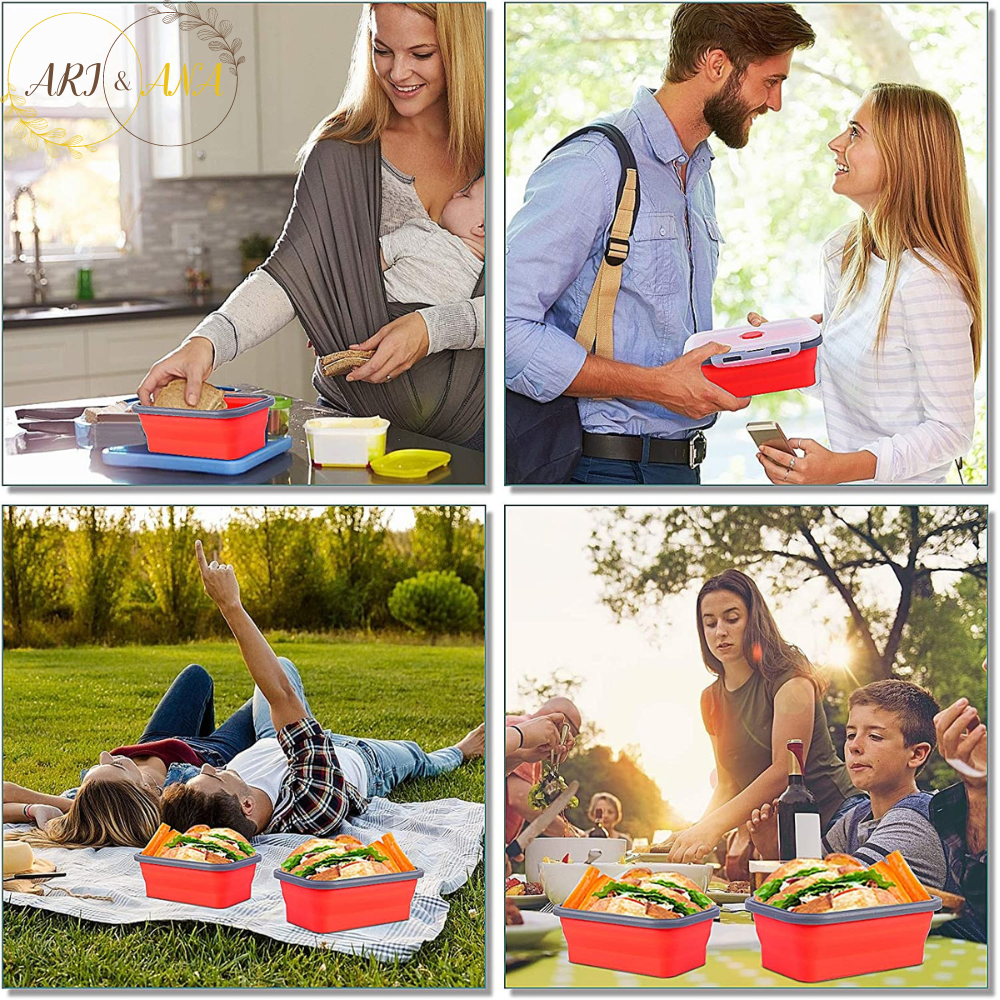 Набір силіконових складних контейнерів для зберігання їжі - 4 шт. Червоний (12508451) - фото 8 Набір силіконових складних контейнерів для зберігання їжі - 4 шт. Червоний (12508451) - фото 8