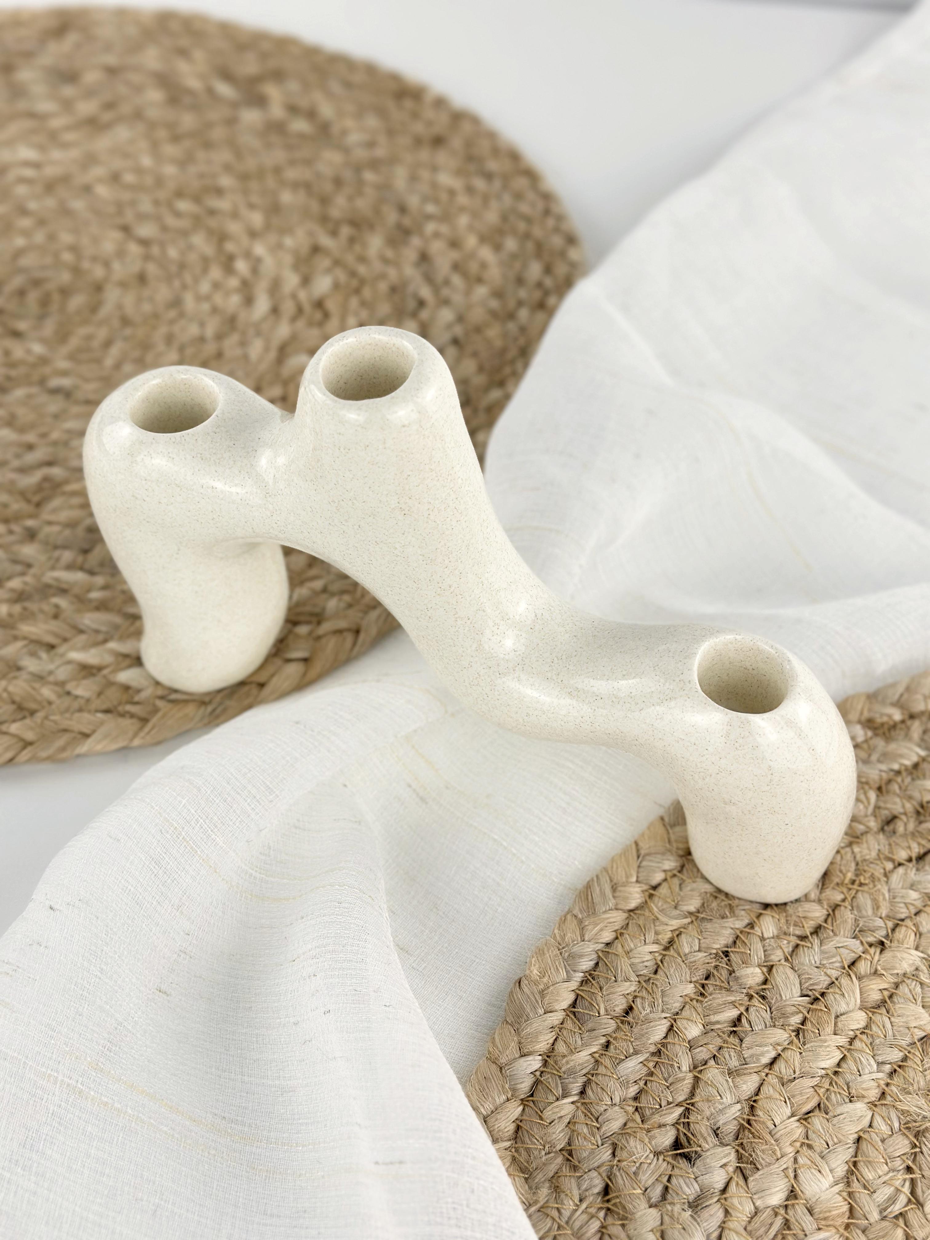 Трисвечник-волна для дома глиняный Гражда 12 см Белый (17000-1)