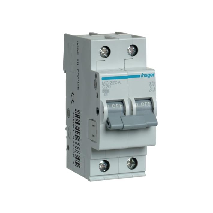 Автоматический выключатель Hager 2P 20A C 6 kA MC220A 2M