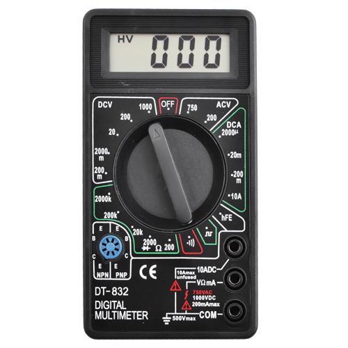 Мультиметр 832-2 1000в10 А 200 Ом LCD-дисплей Черный (623674)