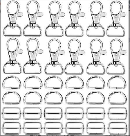 Набір фурнітури для сумки карабін/півкільце/рамка 60 шт. Срібло (3777)