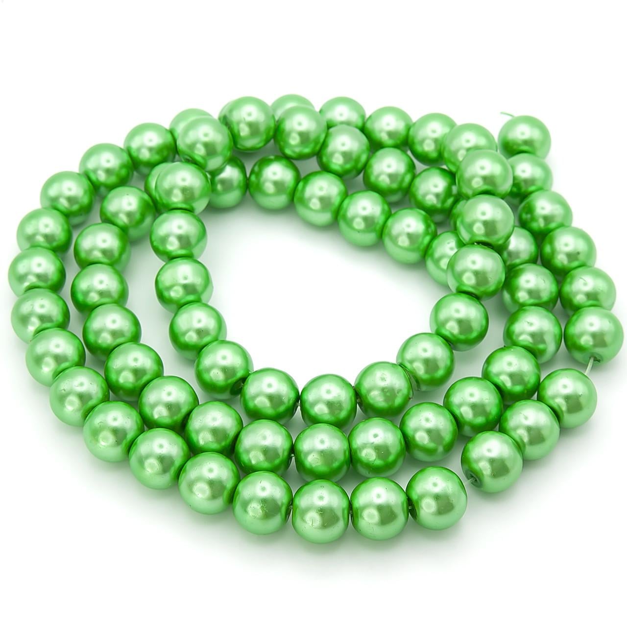 Бусины стеклянные на нитке под жемчуг 12 мм 80 см 77 шт. Салатовый (БЖ0012ш69)