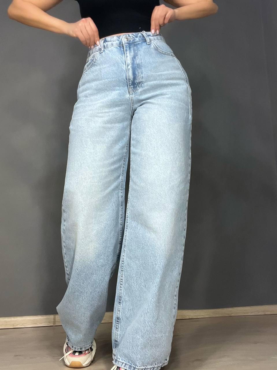 Джинси жіночі ITS Basic 2499-3 Wide Leg jeans з високою талією широкі рівні від стегна з виточками на стегнах р. 34 Блакитний (3918) - фото 7