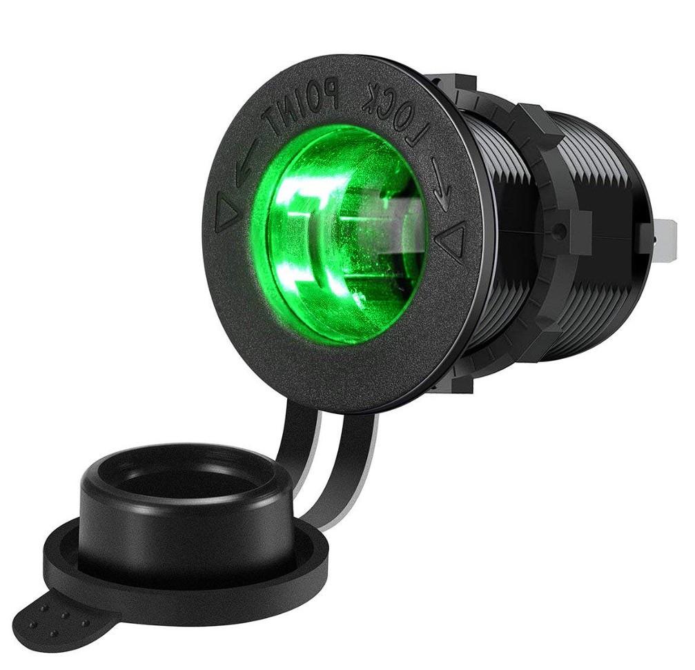 Гніздо прикурювача врізне 12-24V розетка з підсвічуванням Зелений Гніздо прикурювача врізне 12-24V розетка з підсвічуванням Зелений