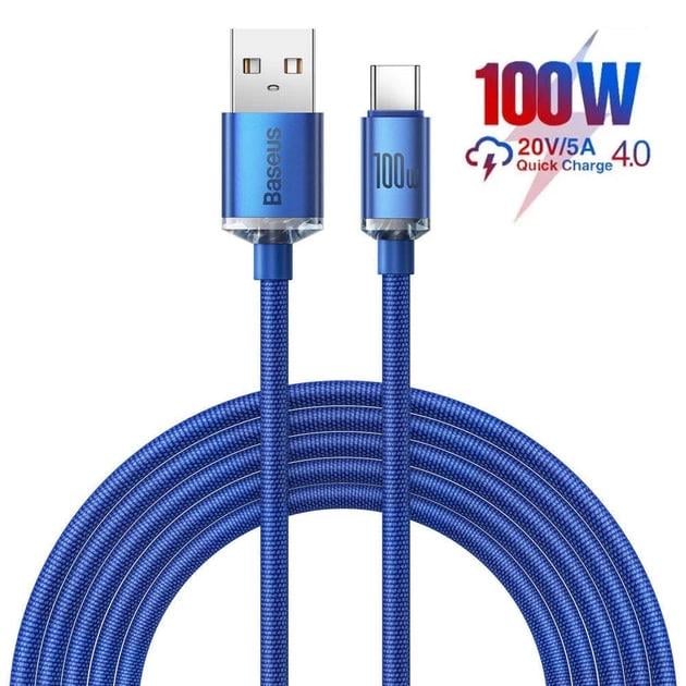 Кабель для швидкого заряджання BASEUS Crystal Shine Series USB Type-C 100 W 5 A 1,2 м Blue (CAJY000403) - фото 5