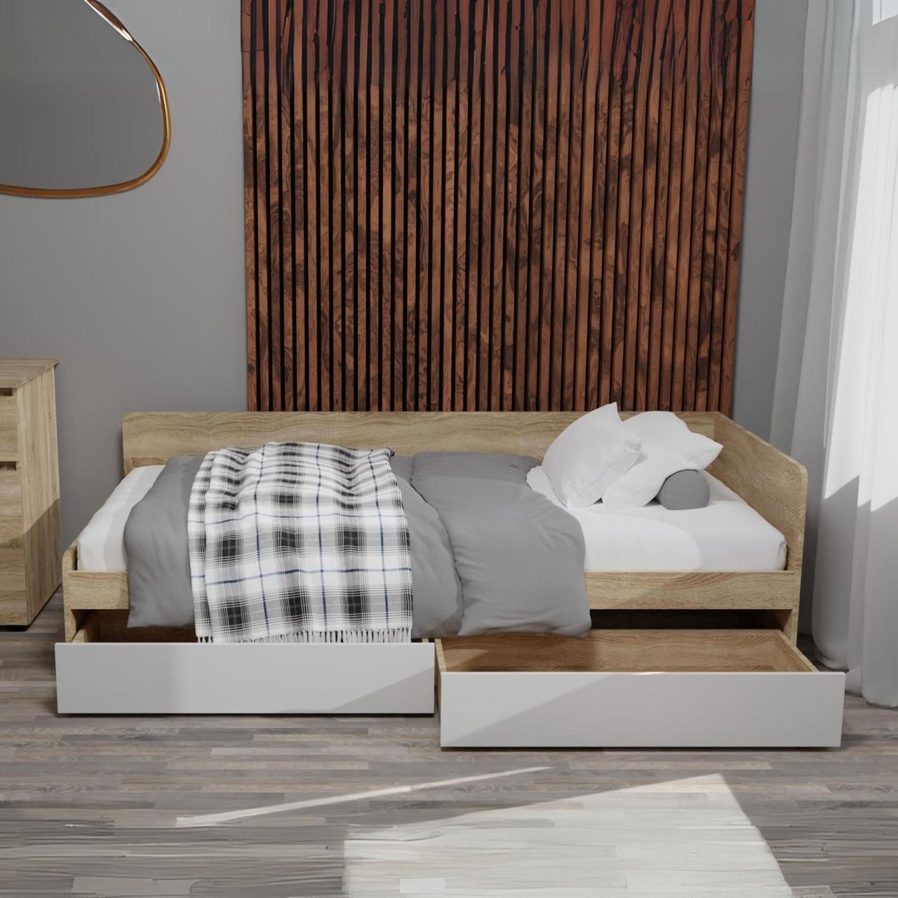 Кровать Эверест Соната-800 сплошной щит с ящиками 80x190 см Дуб сонома/Белый (ЕВ20242) - фото 8