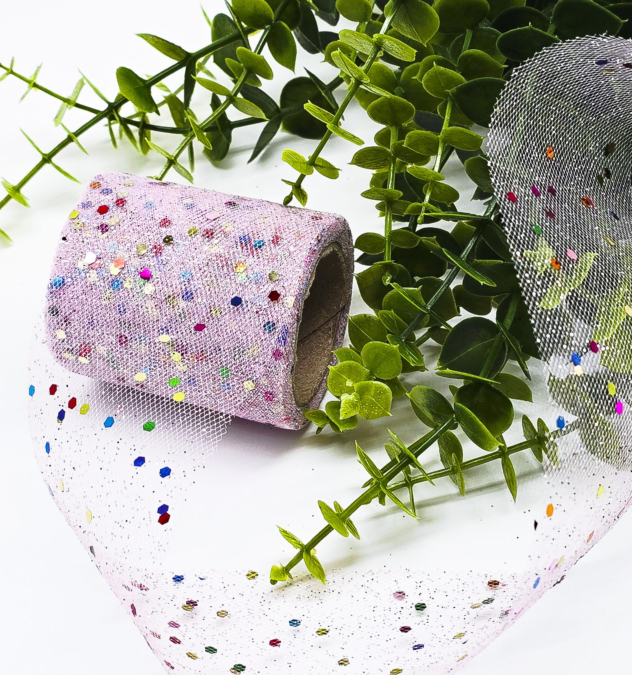 Фатин с напылением ширина 6 см рулон 9 м Розовый