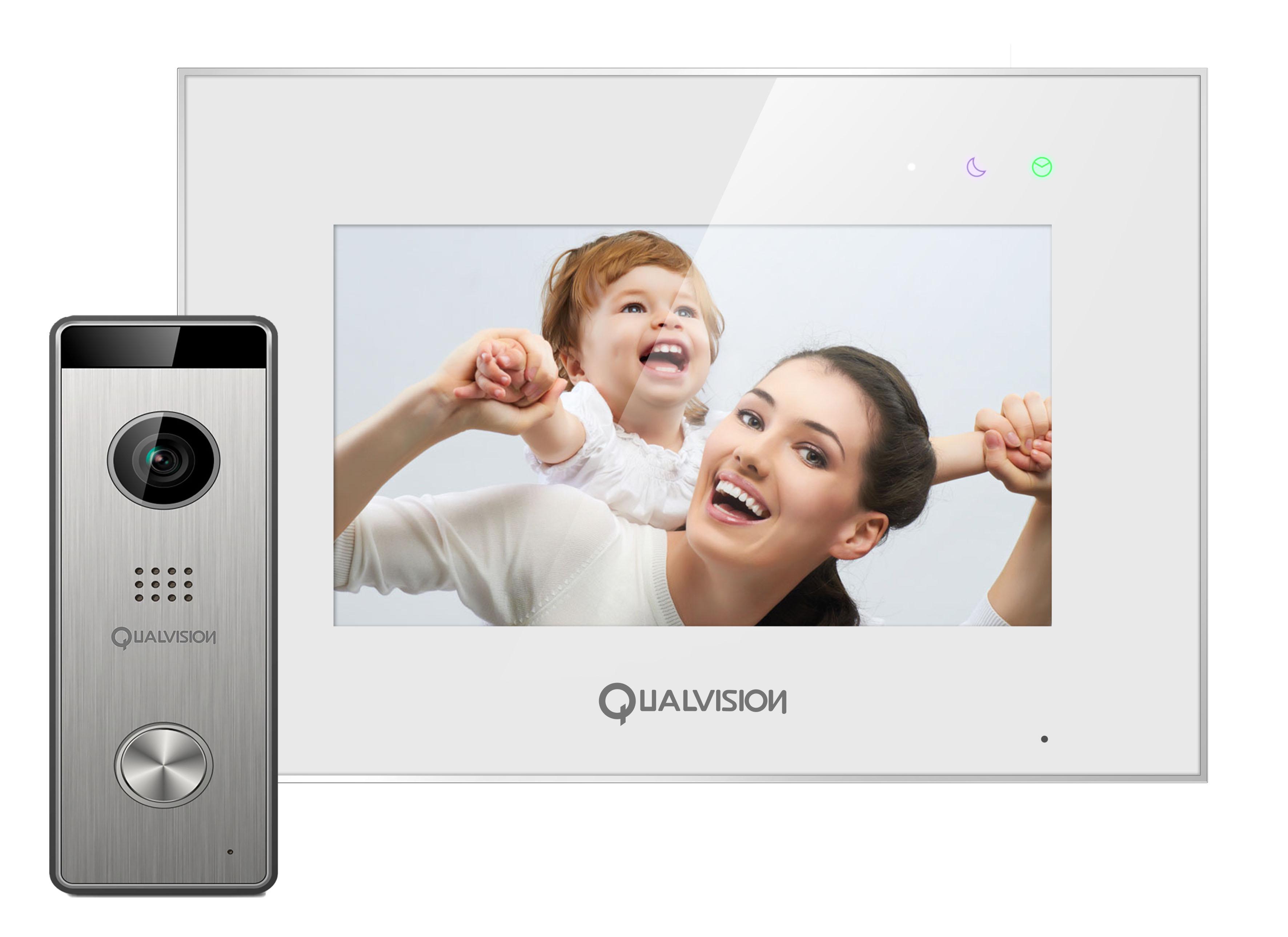 Комплект відеодомофона Qualvision QV-IDS4770QW White+QV-ODS235SX Silver