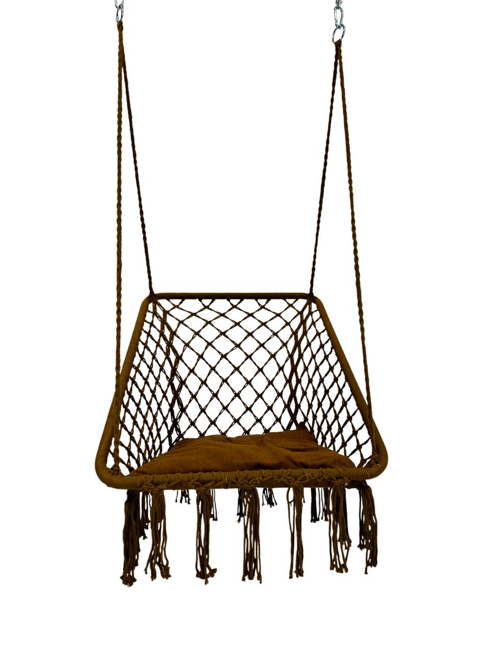 Кресло-качели подвесные WCG Плетеная квадратная с мягкой подушкой Коричневый (2689017149) - фото 3