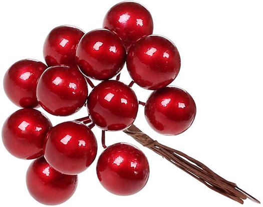 Декоративний букетик ягід Bonadi 12 шт. 11 см Червоний перламутр (839-242)
