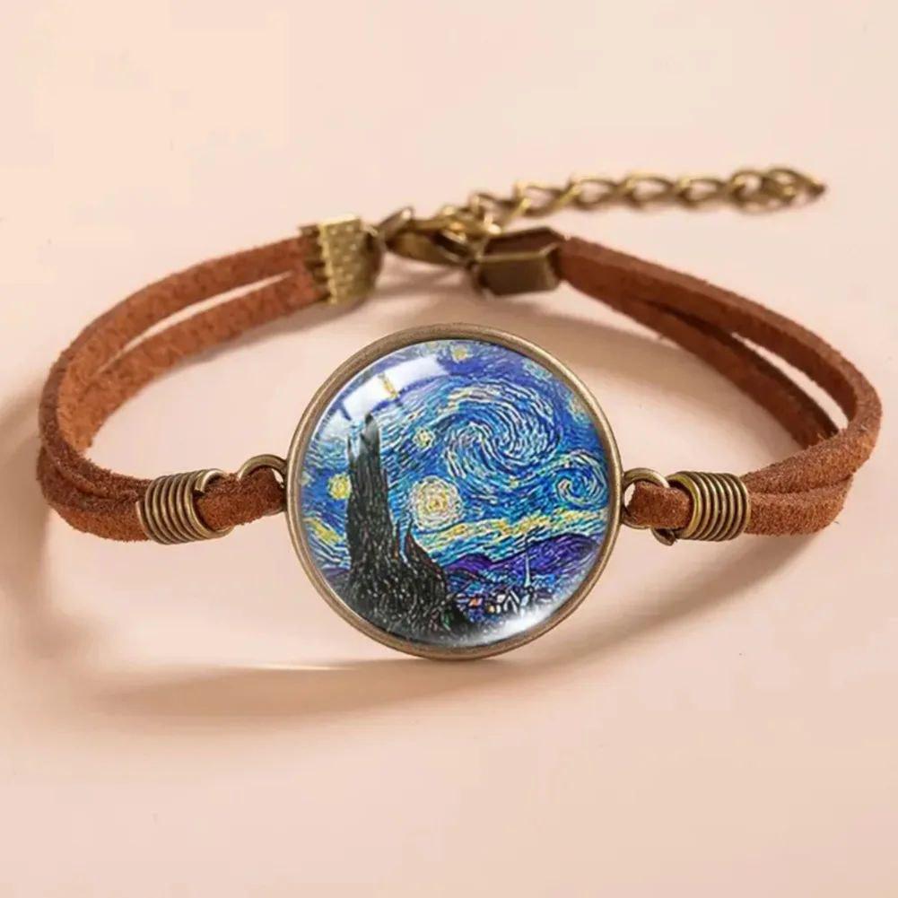 Браслет замшевий із зображенням картини Ван Гога Зоряна ніч (00095)