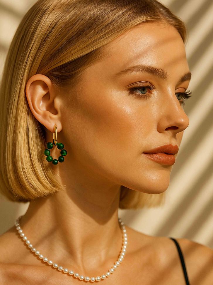 Серьги-трансформеры с кошачьим глазом (5197)