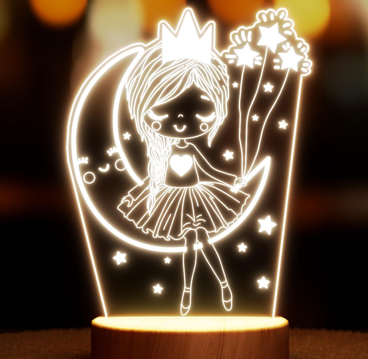 Нічник-світильник Lampic Дівчинка на місяці USB дерево/акрил 15х23 см Жовтий (32377403)