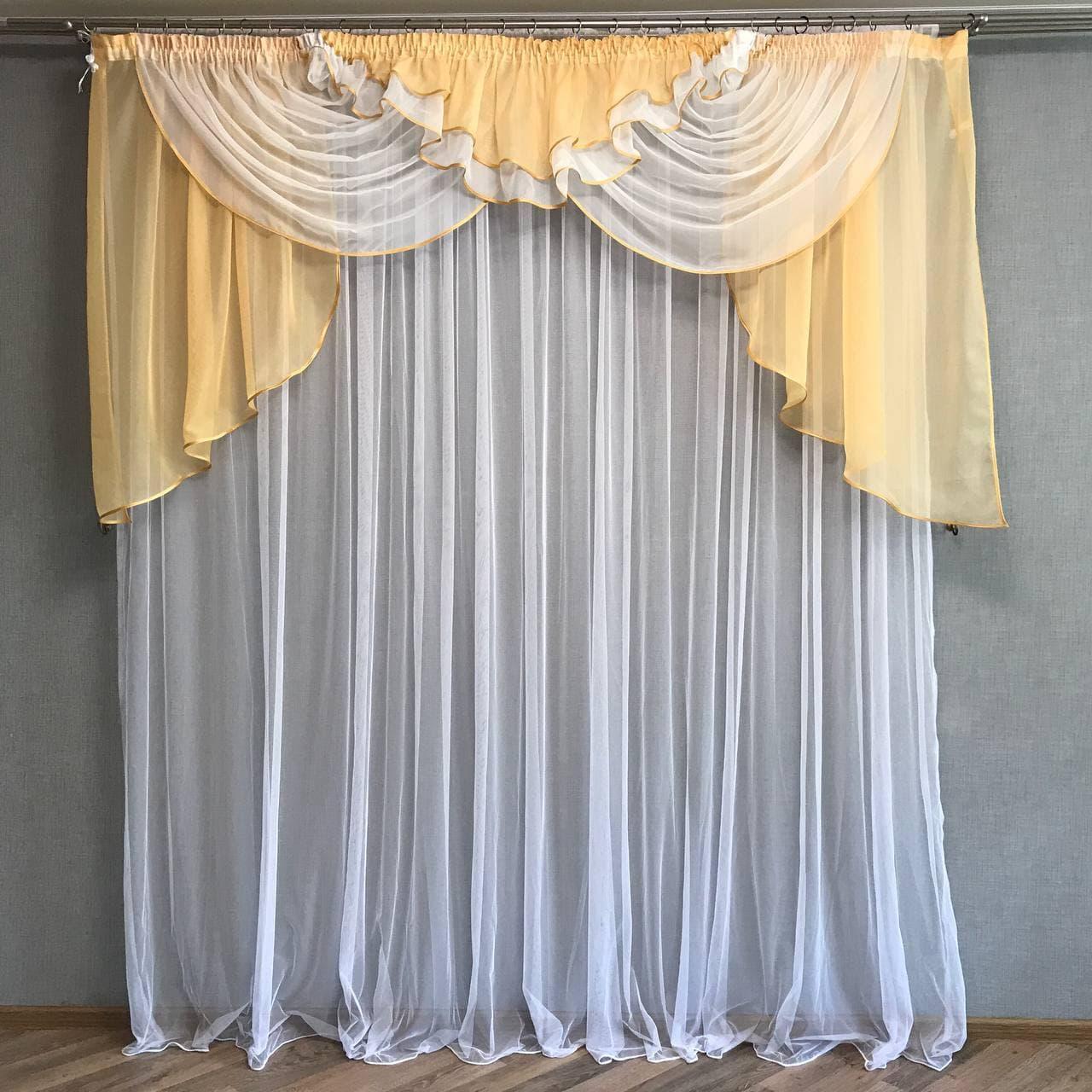 Готовый ламбрекен из шифона ALBO 200x100 см Золотистый (L-K2-4)