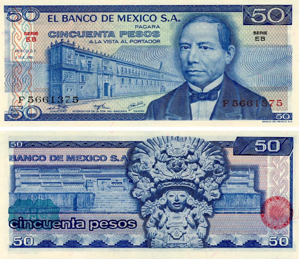 Коллекционная банкнота Мексика 50 песо 1976 UNC P65b (Б13248)