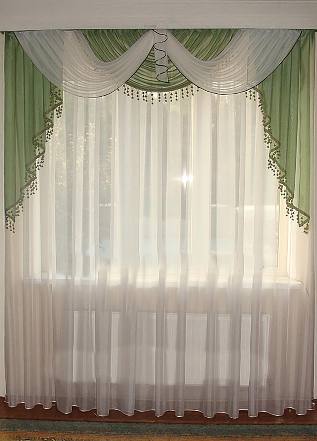 Ламбрекен Firanka Классика с бахрамой карниз 200 см Зеленый с белым (10_2м)