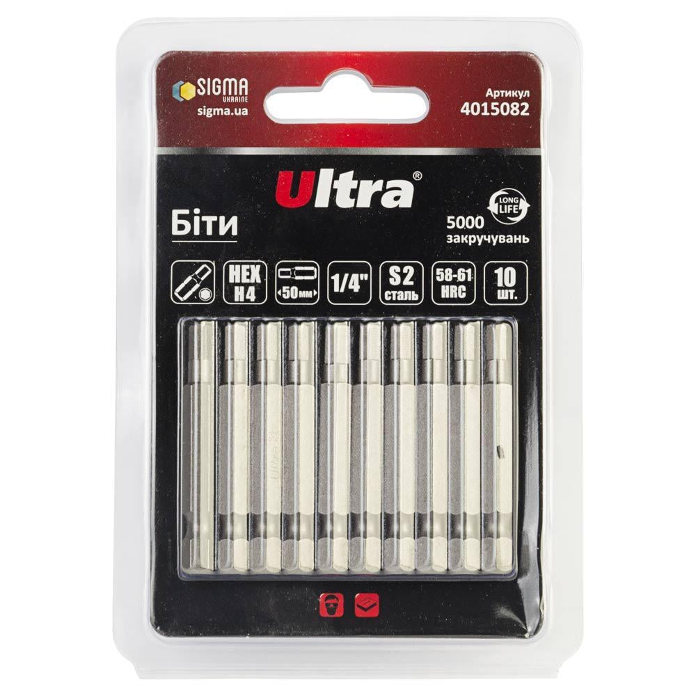 Набор бит Ultra HEX 4 x 50 мм 1/4" 10 шт. S2 в блистере (4015082)