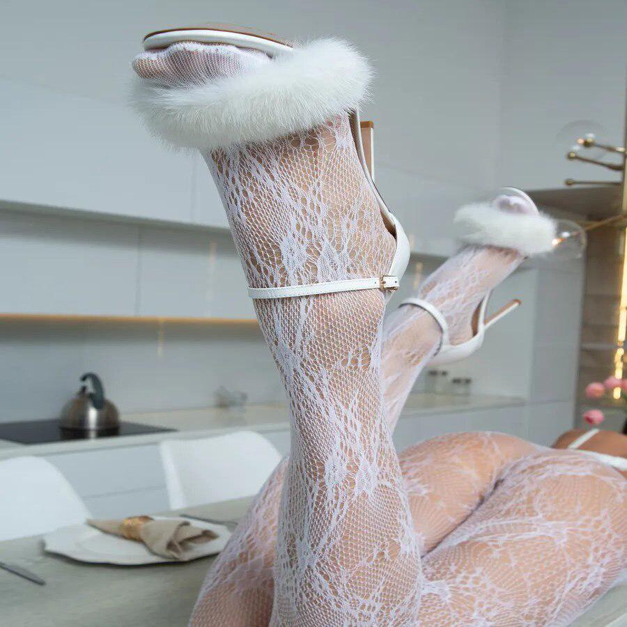 Колготки женские сетчатые с узором на осень OneSize Белый (30147548) - фото 4