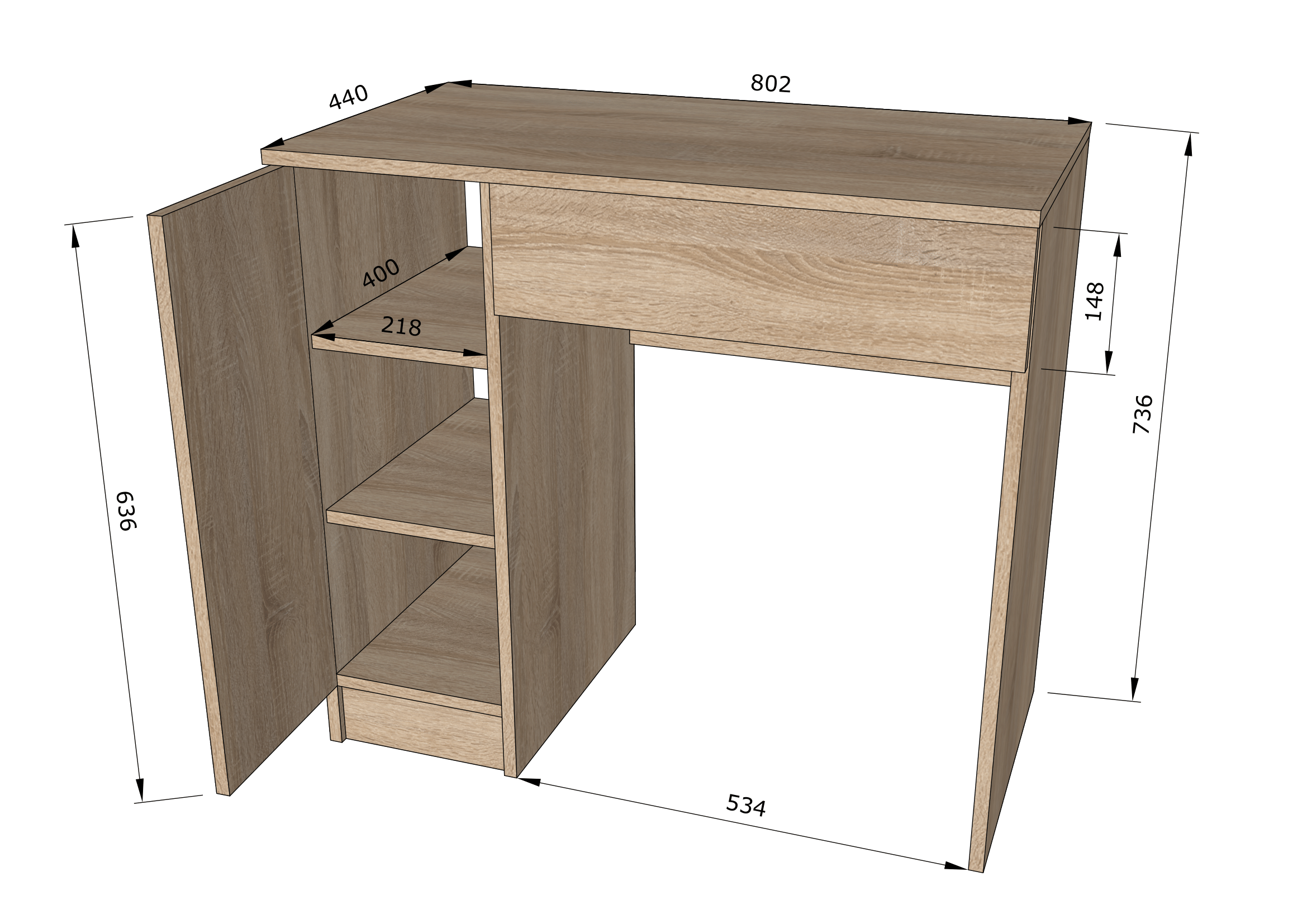 Туалетний столик з тумбою і ящиком 802x740x443 мм мм Білий (MR162-w) - фото 2