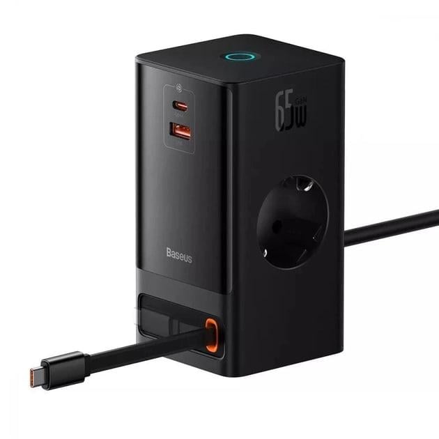 Зарядное устройство BASEUS PowerCombo Digital PowerStrip 65 W 2 AC/1 USB/Type-C кабель Type-C 1,5 м (PSLR000301)