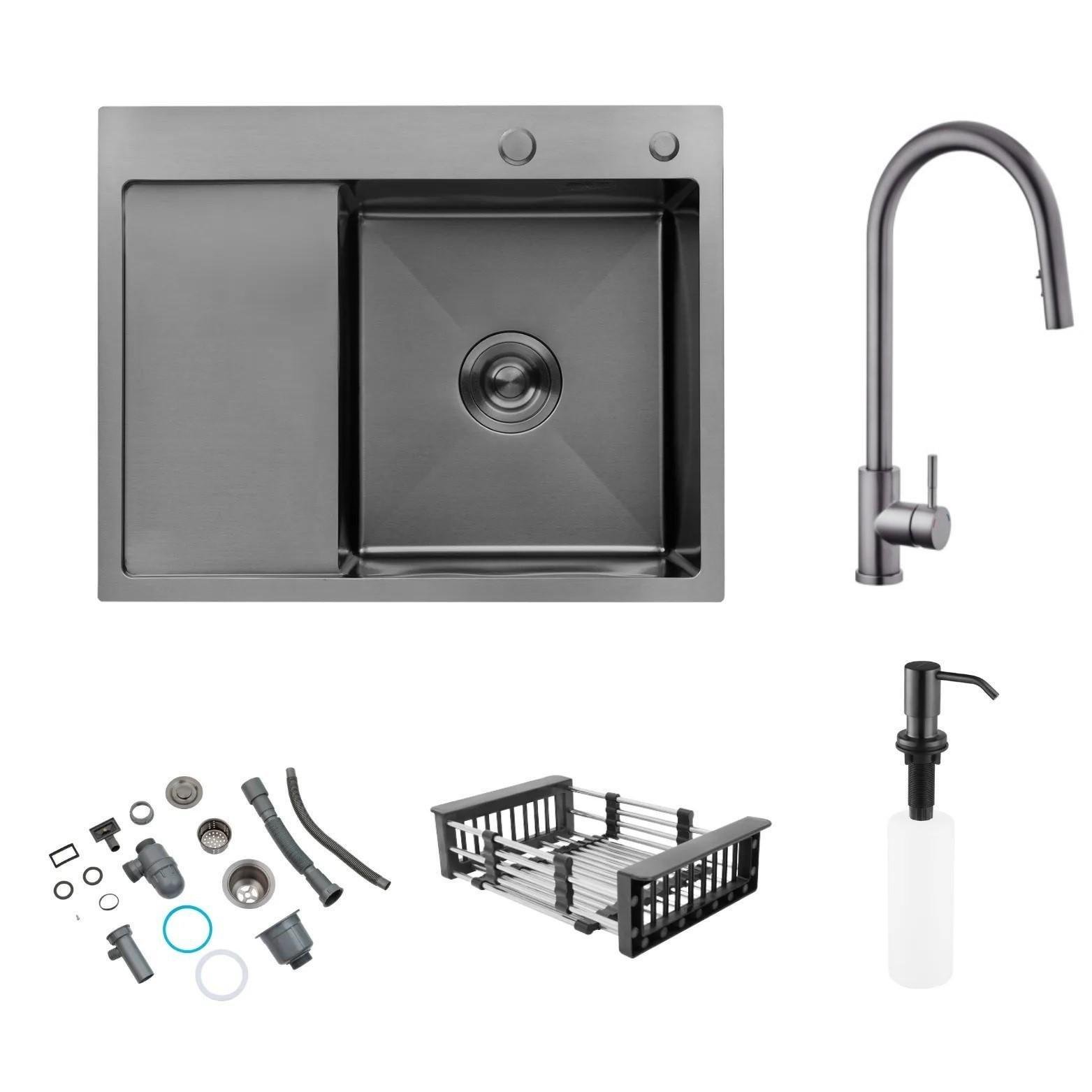 Мойка Kroner Schwarze 6350RHM PVD и смеситель для кухни с выдвижным изливом Kroner-PVD03915