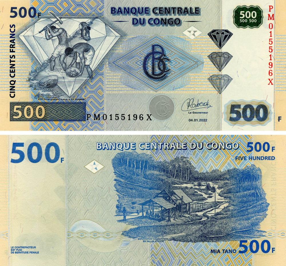 Коллекционная банкнота Демократическая республика Конго 500 франков 2022 UNC (P96a)