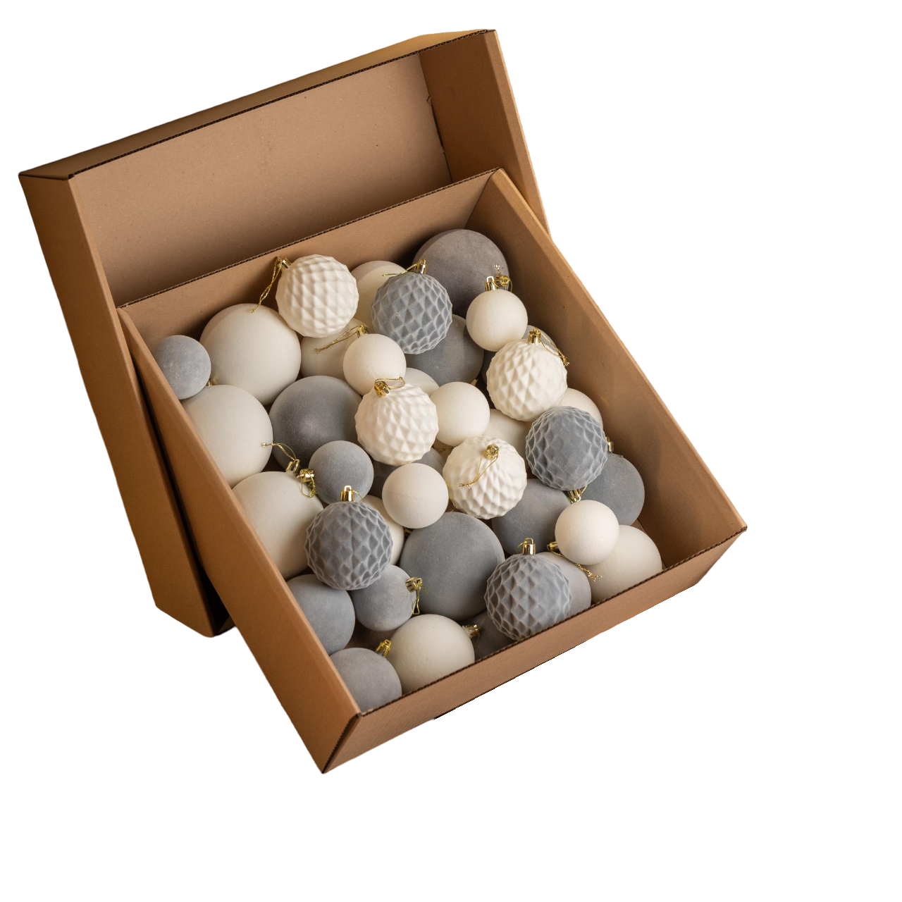 Набор новогодних шаров Бархат из пластика 40 шт. Серый (21-41-Бархат сірий)